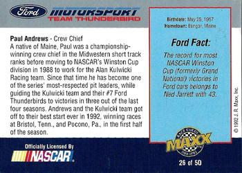 1992 Maxx Ford Motorsport #26 Paul Andrews Back