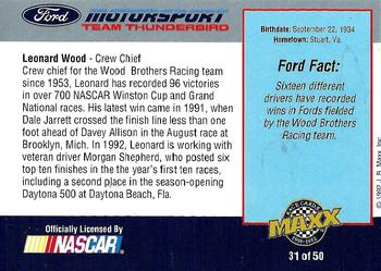 1992 Maxx Ford Motorsport #31 Leonard Wood Back