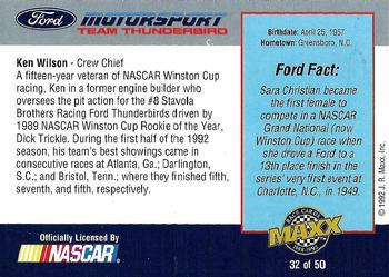 1992 Maxx Ford Motorsport #32 Ken Wilson Back