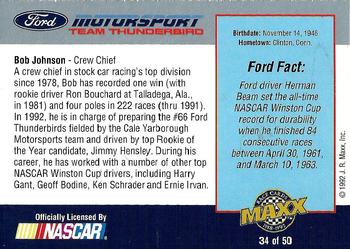 1992 Maxx Ford Motorsport #34 Bob Johnson Back