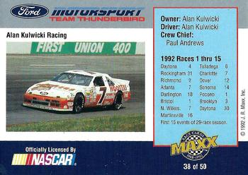 1992 Maxx Ford Motorsport #38 Alan Kulwicki w/Crew Back