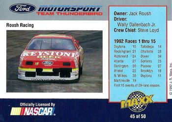 1992 Maxx Ford Motorsport #45 Wally Dallenbach Jr. Back