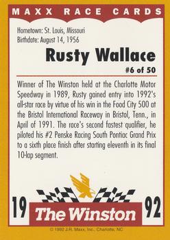 1992 Maxx The Winston #6 Rusty Wallace Back