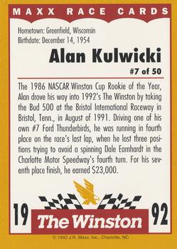 1992 Maxx The Winston #7 Alan Kulwicki Back