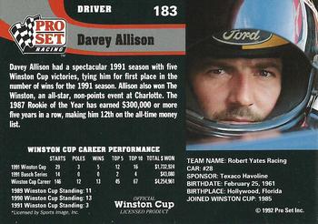 1992 Pro Set #183 Davey Allison Back