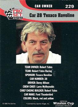 1992 Pro Set #229 Car 28 Texaco Havoline Back