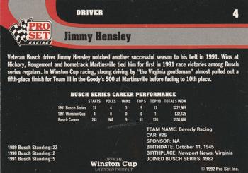 1992 Pro Set #4 Jimmy Hensley Back