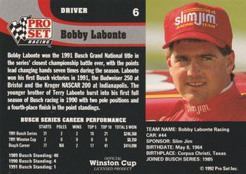 1992 Pro Set #6 Bobby Labonte Back