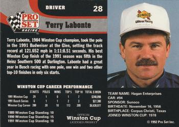 1992 Pro Set #28 Terry Labonte Back