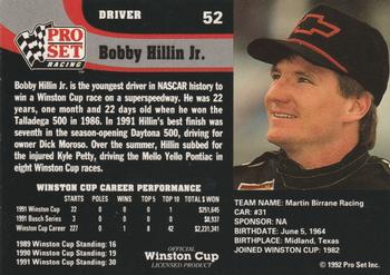 1992 Pro Set #52 Bobby Hillin Jr. Back