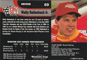 1992 Pro Set #69 Wally Dallenbach Jr. Back