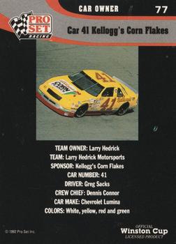 1992 Pro Set #77 Car 41 Kellogg's Corn Flakes Back