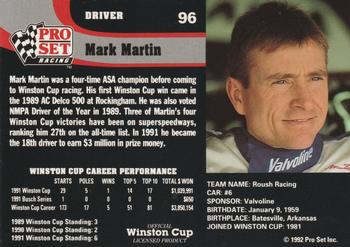 1992 Pro Set #96 Mark Martin Back