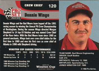 1992 Pro Set #120 Donnie Wingo Back