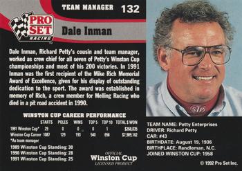 1992 Pro Set #132 Dale Inman Back