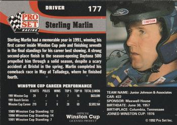 1992 Pro Set #177 Sterling Marlin Back