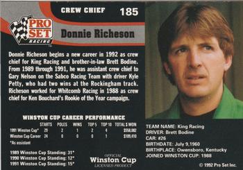1992 Pro Set #185 Donnie Richeson Back