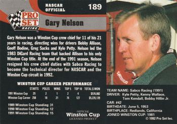1992 Pro Set #189 Gary Nelson Back