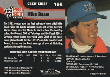 1992 Pro Set #198 Mike Beam Back
