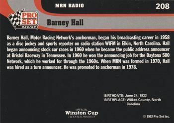 1992 Pro Set #208 Barney Hall Back