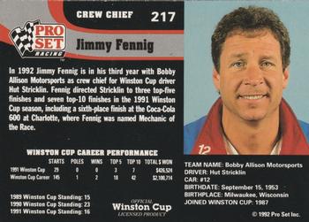 1992 Pro Set #217 Jimmy Fennig Back