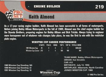 1992 Pro Set #219 Keith Almond Back