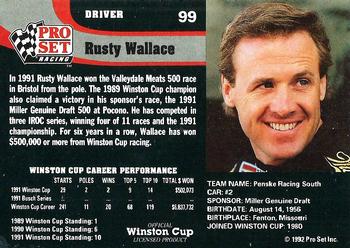 1992 Pro Set #99 Rusty Wallace Back
