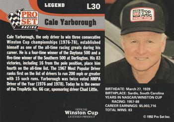 1992 Pro Set - Legends #L30 Cale Yarborough Back