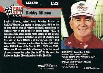 1992 Pro Set - Legends #L32 Bobby Allison Back