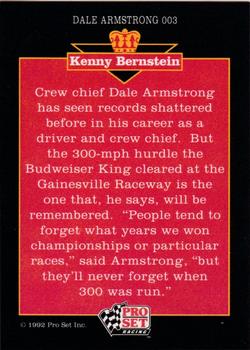 1992 Pro Set Kenny Bernstein #003 Dale Armstrong Back