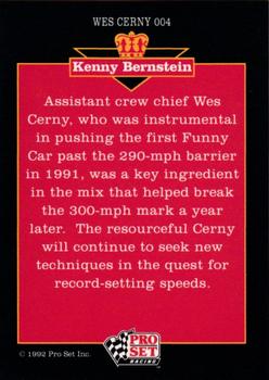 1992 Pro Set Kenny Bernstein #004 Wes Cerny Back