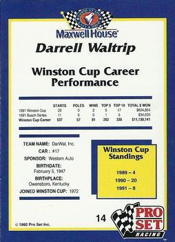 1992 Pro Set Maxwell House #14 Darrell Waltrip Back