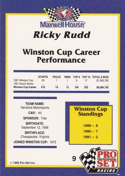 1992 Pro Set Maxwell House #9 Ricky Rudd Back