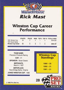 1992 Pro Set Maxwell House #28 Rick Mast Back