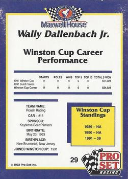 1992 Pro Set Maxwell House #29 Wally Dallenbach Back