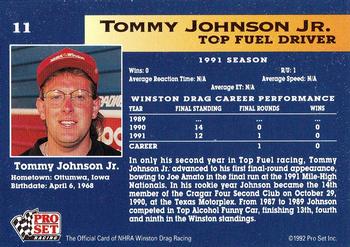 1992 Pro Set NHRA #11 Tommy Johnson Jr. Back
