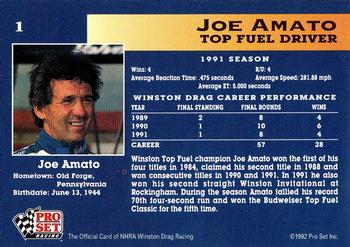 1992 Pro Set NHRA #1 Joe Amato Back