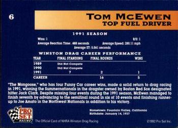 1992 Pro Set NHRA #6 Tom McEwen Back