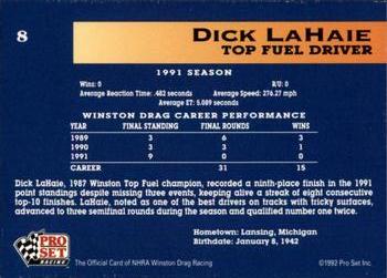 1992 Pro Set NHRA #8 Dick LaHaie Back