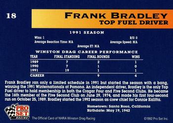 1992 Pro Set NHRA #18 Frank Bradley Back