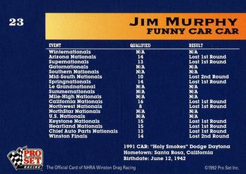 1992 Pro Set NHRA #23 Jim Murphy's Car Back