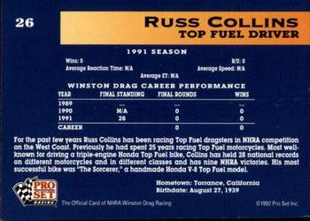 1992 Pro Set NHRA #26 Russ Collins Back