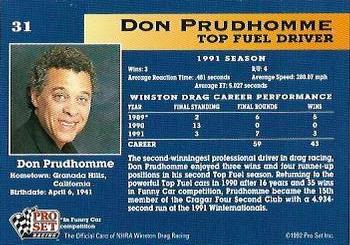 1992 Pro Set NHRA #31 Don Prudhomme Back