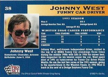 1992 Pro Set NHRA #38 Johnny West Back