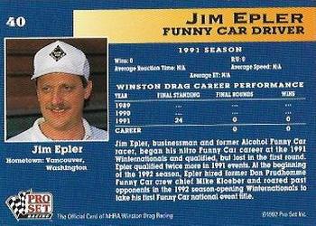 1992 Pro Set NHRA #40 Jim Epler Back