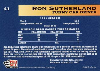 1992 Pro Set NHRA #41 Ron Sutherland Back