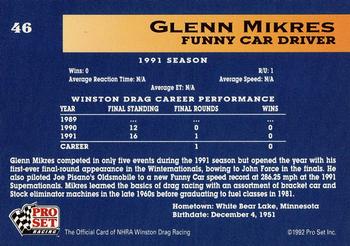 1992 Pro Set NHRA #46 Glenn Mikres Back