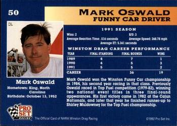 1992 Pro Set NHRA #50 Mark Oswald Back