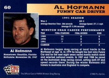 1992 Pro Set NHRA #60 Al Hofmann Back