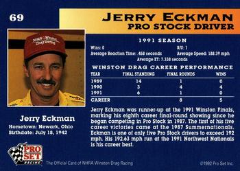 1992 Pro Set NHRA #69 Jerry Eckman Back
